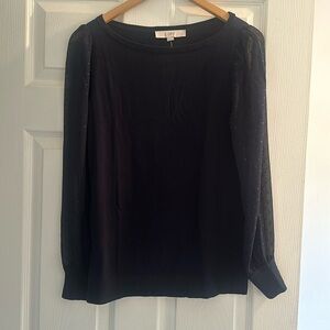 Ann Taylor LOFT Navy Blue Blouse with Long Sheer Sleeves, Size XS, NWT
